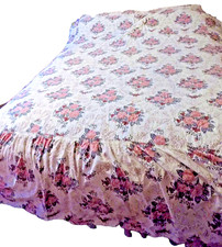 Vintage Double BEDSPREAD Frilled Floral Cotton Mix Padded  21' Frill White/Pink