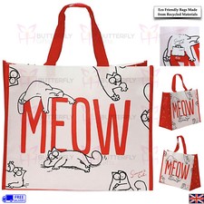 Simon's Cat MEOW Shopping Bag Reusable Eco Friendly Foldable Shopper Tote Red