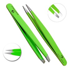 Professional Green Eyebrow Tweezers Hair Beauty Slanted Stainless Steel Tweezer