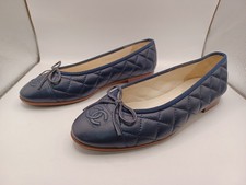PreOwned Chanel Quilted Leather CC Bow Ballet Flat In Blue Women Sz EU 36.5 US 6