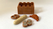 Lego bread basket, pretzel, baguette, biscuits and croissant.