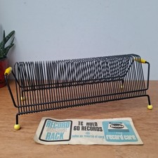 Vintage Retro Mid Century 50s 60s Yellow Atomic 60 Record Vinyl Storage Rack