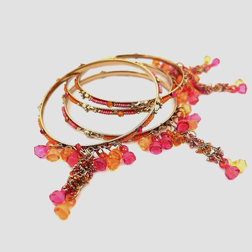 Set pink orange tassel - set,