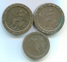 3 x base coins n01 ,detector finds 2 x cartwheel twopence/one penny 1797