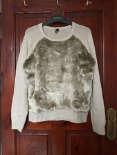Topshop Premium Faux Fur Panel Jumper With Angora Rabbit Hair Blend Knit Size 12