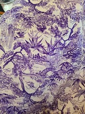 VTG Chinoiserie Fabric Asian Purple TOILE 88" x 44" Silk Oriental Like Shantung