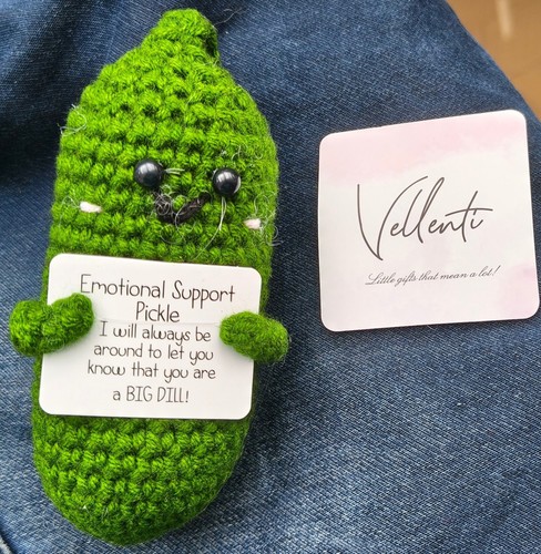 Crochet green pickle plush - green,