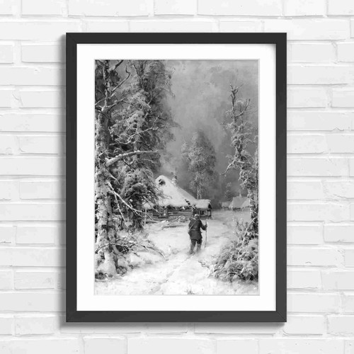 Snowy countryside log cabin - snowy,