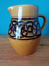 Brixham Pottery Jug Mustard Yellow Hand Decorated Vintage Swirl Pattern