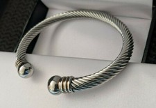 Mens Steel Chunky Twisted Rope Torque Ball Bangle 6 MM, XMAS Gift For Dad