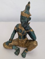 Vintage Bronze Sitting Thai Buddha Teppanom Temple Guardian Sculpture Statue Ap1