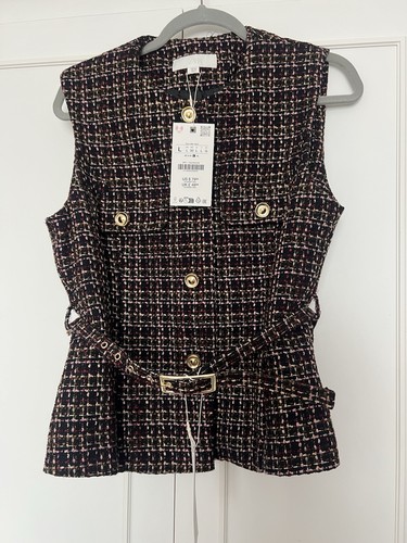 Zara belted textured gilet - zara,