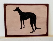Folk Art Black Standing Greyhound  Lurcher Silhouette Hand Painted  8" x 6"