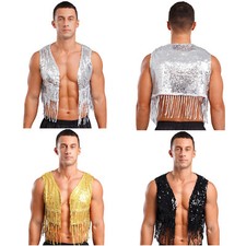 Men Shiny Sequin Cowboy Vest