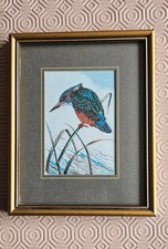 Cashs Woven Silk Framed Colourful Bird Art Picture - Kingfisher
