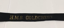 HMS Goldcrest - Genuine Used Royal Navy Cap Ribbon - Gold Thread
