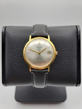 Glycine Automatic Gold Plated 70s Vintage Swiss Date Leather Strap Watch RARE