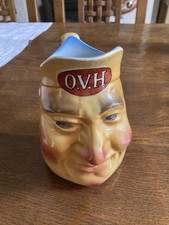 Antique 1890s Wm. Greer's O.V.H. Whisky Jug Face Majolica
