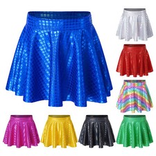 Kids Girls Skirt Sequins Stage Performance Dance Ballroom Costume Ruffled Party