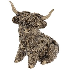 Shudehill Giftware Large Bronze Sitting Highland Cow Ornament Figurine JD355053