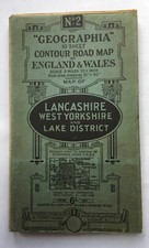 Geographia c 1920s Map Lancashire West Yorkshire Lake District 3 miles to 1 inch