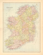 IRELAND. Pre-partition. Counties. Railways. BARTHOLOMEW 1876 old antique map