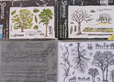 4 x set rubber stamps by Sheena Douglass trees leaves, 