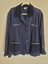 JOHNNY WAS Collection Utility Shirt Jacket Embroidered Button Down BLUE Size L