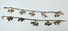 2 x Vintage Sterling Silver Animal Charm Bracelets – Elephant Lions Rhino 36.8g