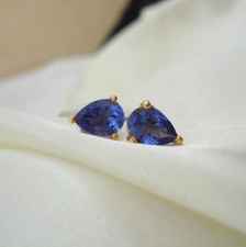1.36ct AAA Tanzanite Pear Solitaire Stud  Gold  Earrings