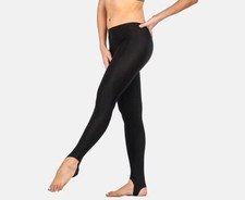 Stirrup Leggings Shiny Nylon Lycra Black-Dance Gymnastics Twirling