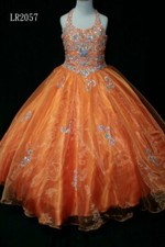 NEW Little Rosie Girls Glitz Long National Pageant Dress LR2057 Orange 6 $600