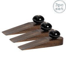 3x Wooden Door Stops Vintage Interior Kitchen Bedroom Doorstop Wedge Black