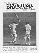CRICKET Herbert Sutcliffe at the crease in Australia - Vintage Print 1932