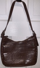 Blast Brown Patent Crocodile Faux Leather Handbag, Zip Fasten