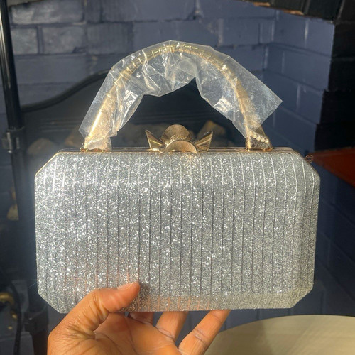 Silver glitter metallic box - silver,