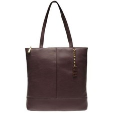 NEW BIBA HALLEY NORTH SOUTH AUBERGINE LEATHER TOTE SHOPPER SHOULDER BAG 