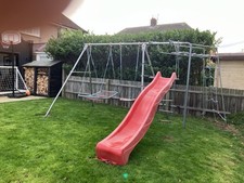 Brave Toys Double Stainless Steel Swing Set with Slide and Scrambler