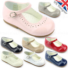 Baby Girls Shoes Spanish Style Patent Mary Jane Pink White Camel Red Navy Uk 1-8