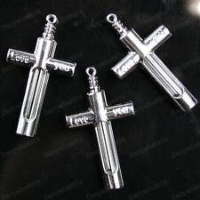 BIG CROSS PENDANTS empty bottles MINI GLASS VIALS w/bungs UK love SILVER TONE