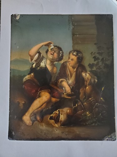 Antique oil painting - on, metal