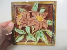 Antique Ceramic Tile Old Flowers Vintage Nouveau Floral Flowers Edwardian