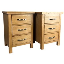 Hembury Oak Bedside Tables – Pair of 3 Drawer Cabinets with Metal Handles