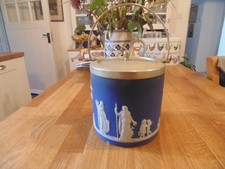 Antique Blue Wedgwood Blue Jasper ware Biscuit Jar.