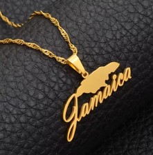 Gold Jamaica Word Map Necklace