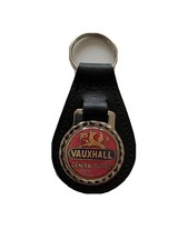 BLACK  LEATHER KEYRING/ FOB DEPICTING VAUXHALL VINTAGE /WORN CAR BRAND RED
