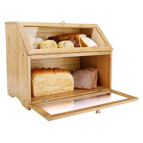Bamboo double layer bread box - bamboo,