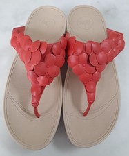 FITFLOP FLEUR SIZE 7/41 ORANGE/CORAL LEATHER FLIP FLOPS FLOWERS VGC FREE P&P