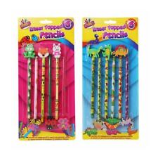 6 Pack Novelty Eraser Top Pencils | Girls Boys Cute Animals Design School Case