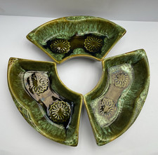 Vintage Wade Crisp and dip dishes  'California' green drip glaze  1960s